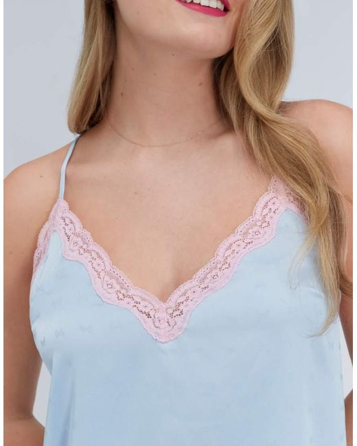 Boux Avenue White Bow Satin Cami Set Floral Lace Top And Shorts Nightwear