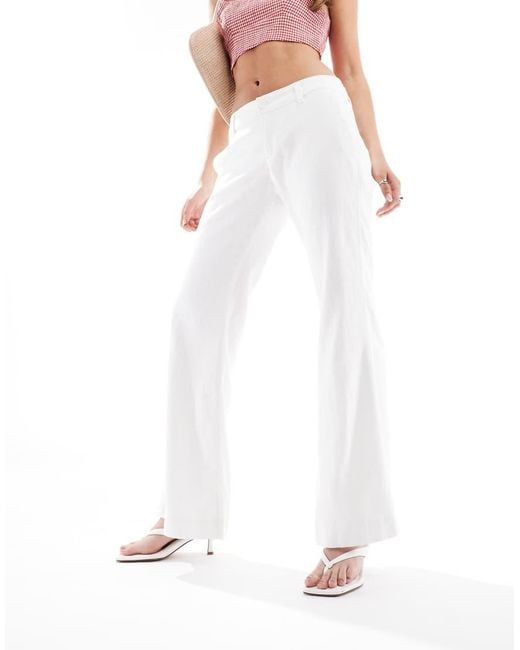 Hollister White Low Rise Linen Tailored Baggy Flare Trousers