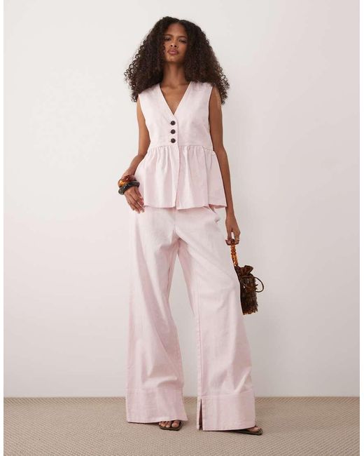 Y.A.S Pink Button Front Peplum Hem Sleeveless Top