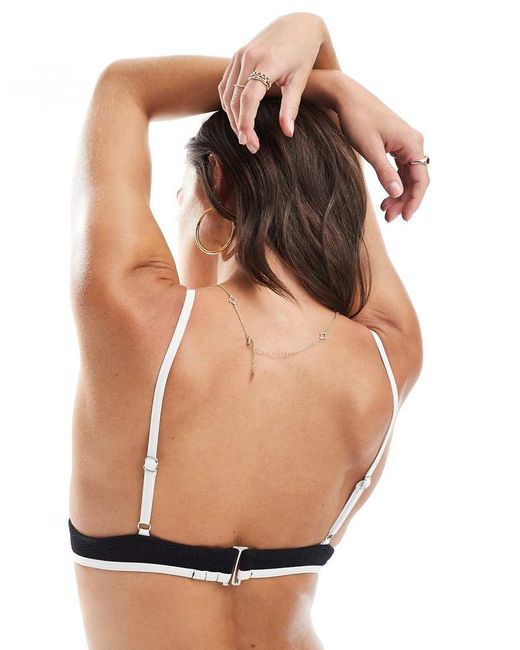 Vero Moda White Textured Bikini Top With Tipping