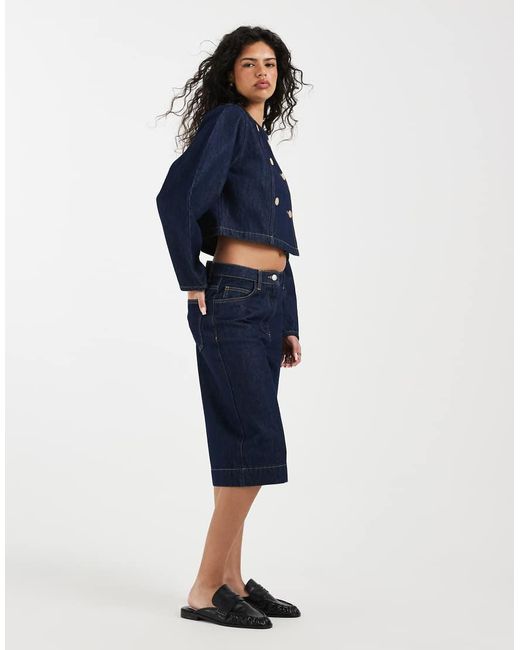 ASOS Blue Denim Double Breasted Cocoon Sleeve Jacket