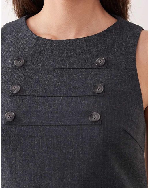 Motel Gray Saraya Button Detail Pinafore Ruffle Edged Dress