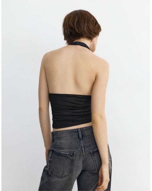 Pull&Bear Blue Halter Neck Top With Gathering