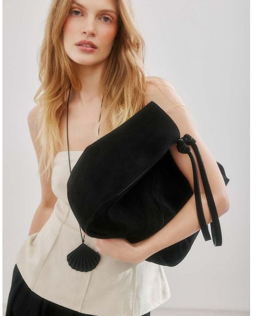 NA-KD Black Suede Knot Detail Tote