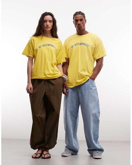 Reclaimed Vintage Yellow Unisex Supermodel Slogan T-shirt