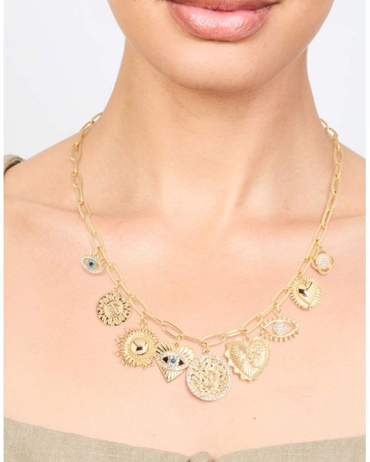 Lovisa Natural – vergoldete halskette mit bösem blick- und sonnenanhängern