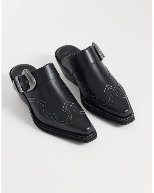 Tommy Hilfiger Black Leather Cowboy Mules