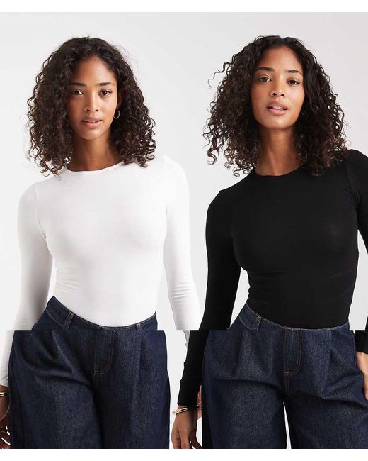Miss Selfridge Black 2 Pack Long Sleeve Crew Neck Bodysuit