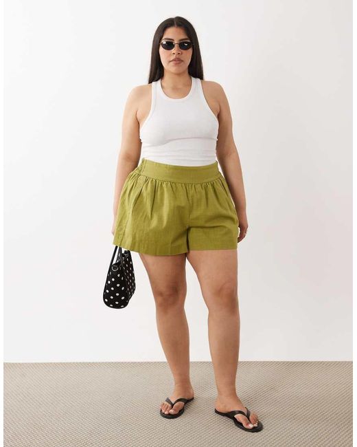 ASOS Green Asos Design Curve Linen Look Pull On Shorts