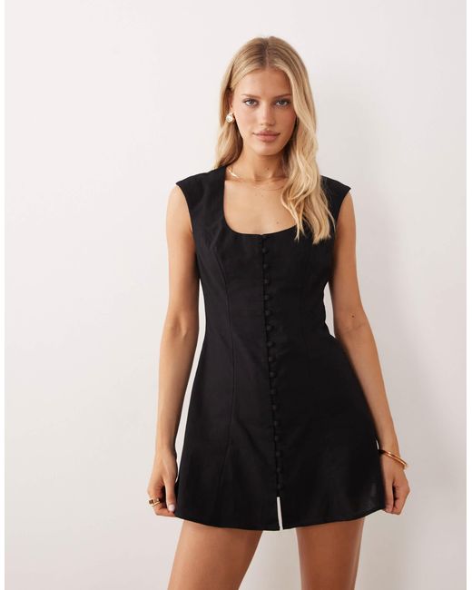 ASOS Black Square Neck Button Down Mini Sundress