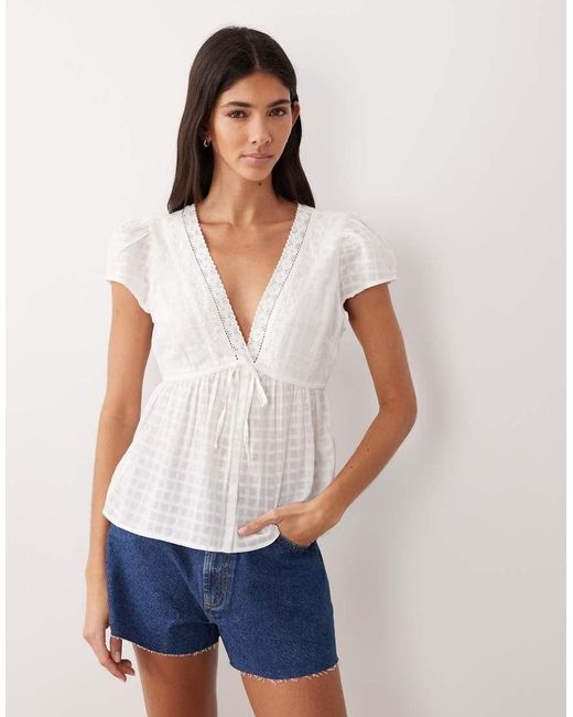 Hollister White Embroidered Boho Babydoll Top