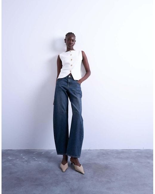 Chaleco Blanco De Punto Compacto De TOPSHOP de color Blue