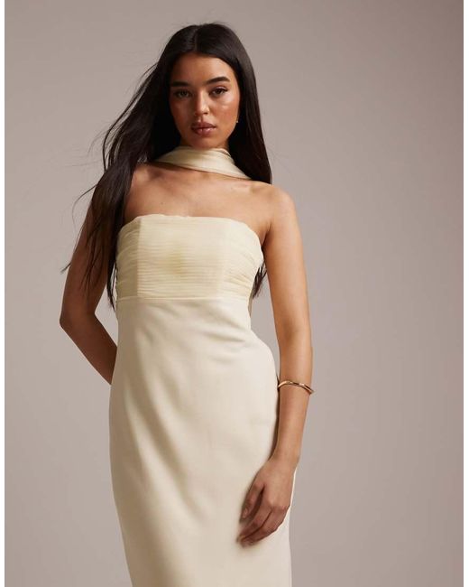 Six Stories Natural Bridesmaids Chiffon Bandeau Scarf Detail Maxi Dress
