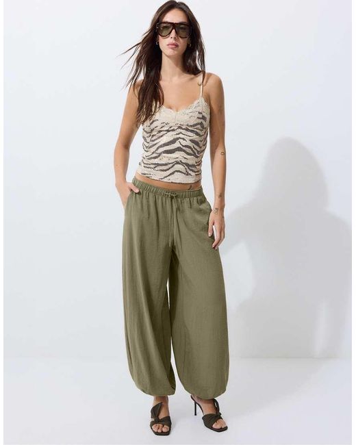 Stradivarius Green Animal Print Sequin Slim Fit Top