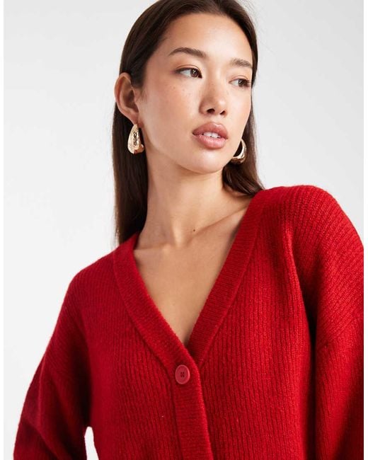 Miss Selfridge Red Wide Cuff V Neck Cardigan