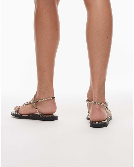 TOPSHOP White – kali – flache riemchensandalen mit schlangenmuster