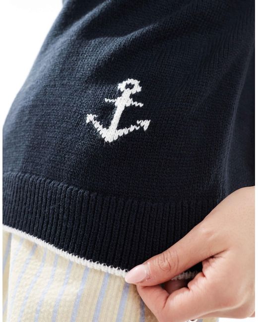 ASOS Blue Knitted Tank Top With Contrast Anchor