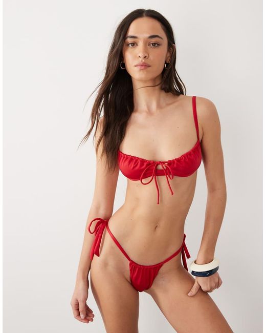 Free Society Red Ruched Underwire Bikini Top