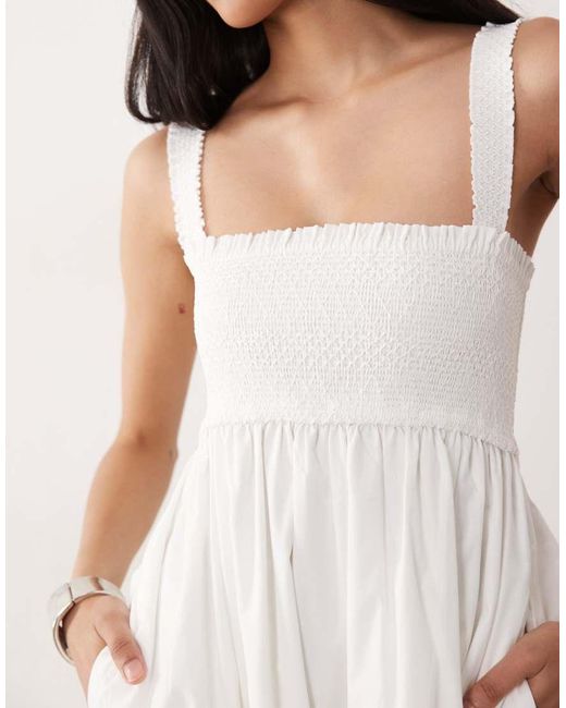 Abercrombie & Fitch Natural Smocked Tiered Midi Dress With Removeable Straps