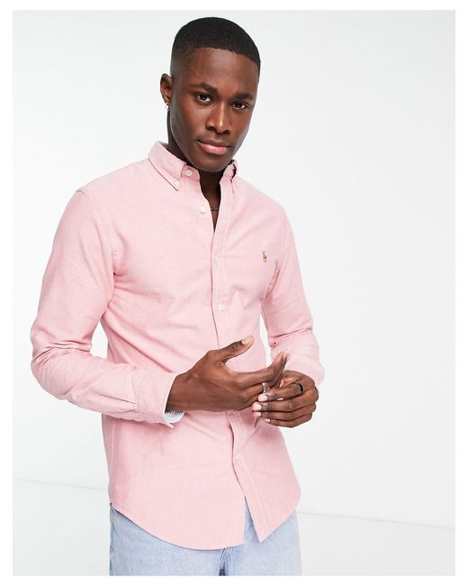 Polo Ralph Lauren Icon Logo Slim Fit Oxford Shirt Button Down in Pink for  Men | Lyst