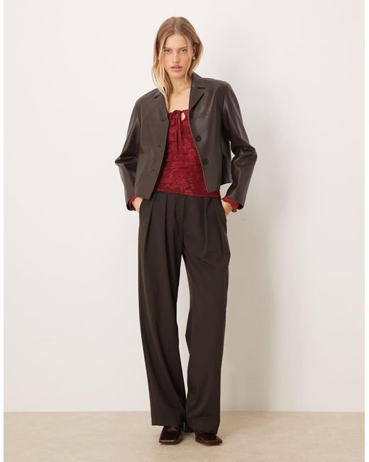 Gina Tricot Red Long Sleeve Tie Front Flower Jacquard Top