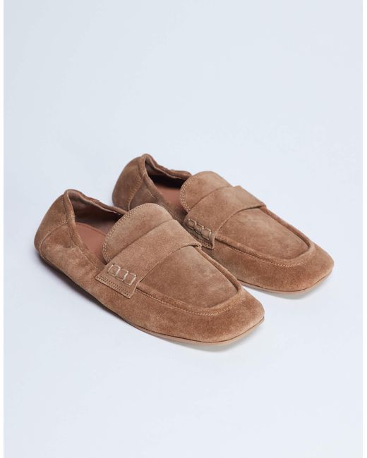 TOPSHOP White Brooks Ruched Back Real Suede Leather Loafer