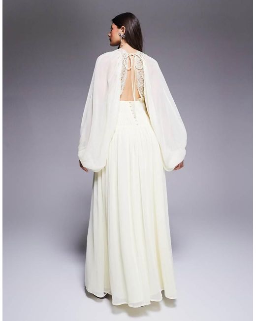 ASOS Yellow Lace Trim Long Sleeve Corset Detail Maxi Dress