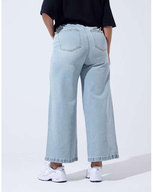Yours Clothing Blue Split Hem Wide Leg Jeans