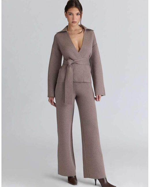 House Of Cb Brown Fallon Taupe Wool Wrap Contour Jacket