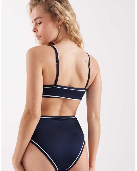 Lacoste Blue Contrast Piped Bikini Top