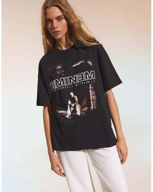 Bershka Black Oversize Short Sleeve Eminem T-shirt