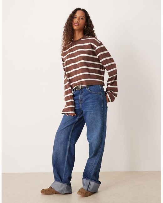 ASOS Blue Long Sleeve Boxy Cropped T-shirt