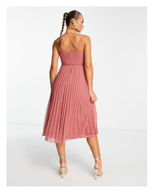 ASOS Red Twist Front Pleated Cami Midi Dress With Belt