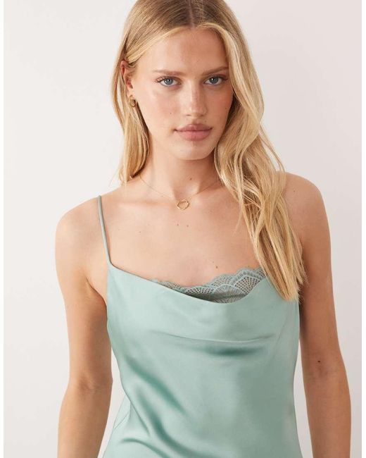 Vila White Lace Insert Cowl Neck Satin Cami Maxi Dress
