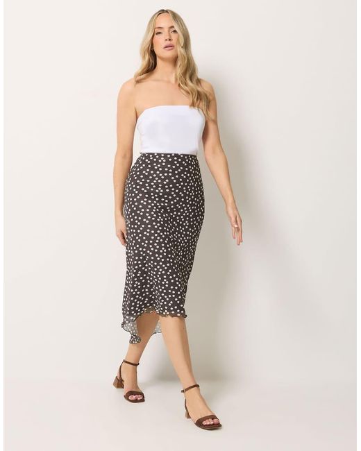 Long Tall Sally Natural Polka Dot Asymmetric Mesh Midi Skirt