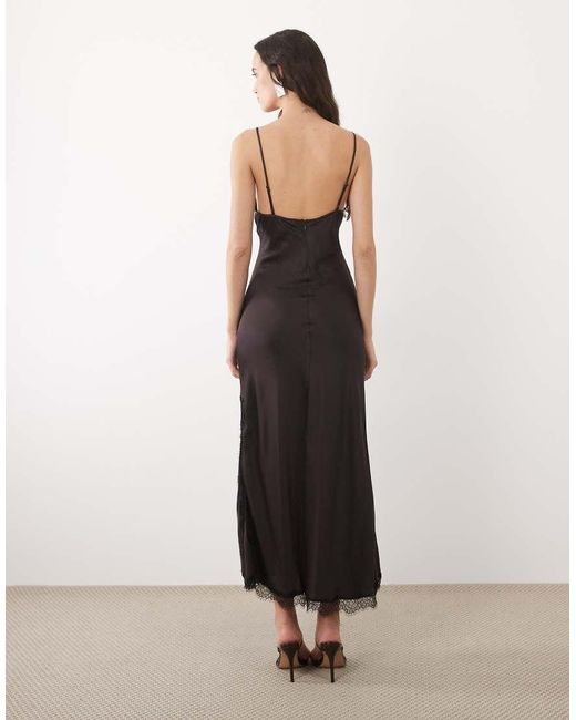 Mango Red Satin Maxi Dress With Delicate Lace Trim