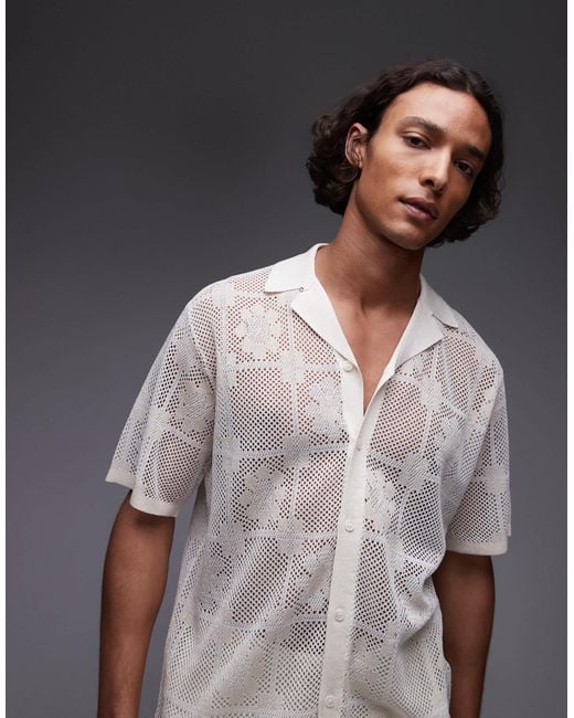 Topman Gray Revere Floral Crochet Shirt for men