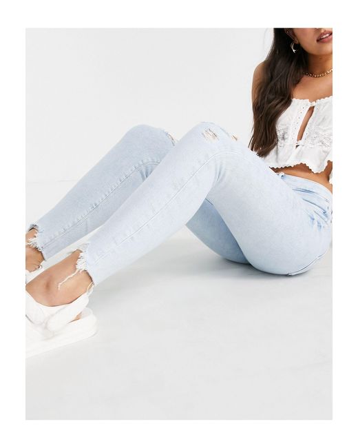 River Island Denim Molly Ripped Knee Bleached Skinny Jeans in Blue | Lyst