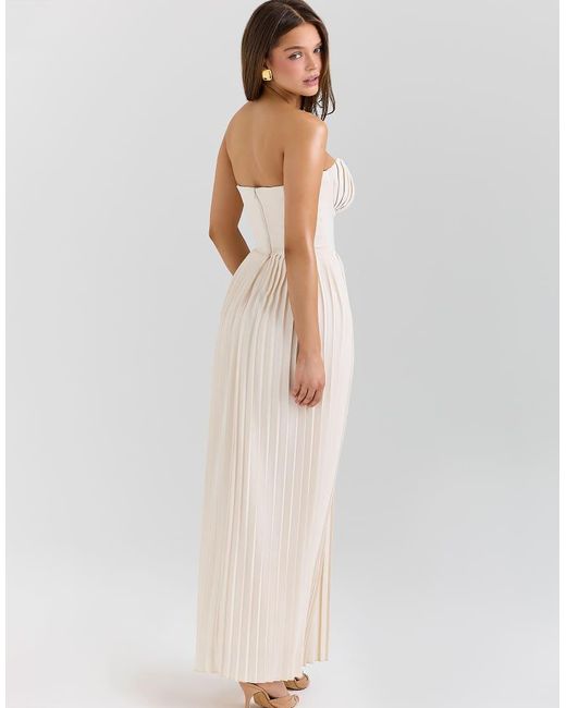 House Of Cb Natural Marcella Ivory Georgette Pleated Maxi Dress