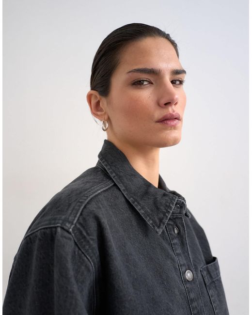 TOPSHOP Black Denim Shacket With Side Panel