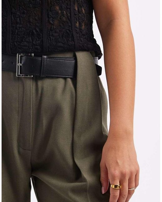 ASOS Black Tailored High Waist Belted Straight Leg Trousers