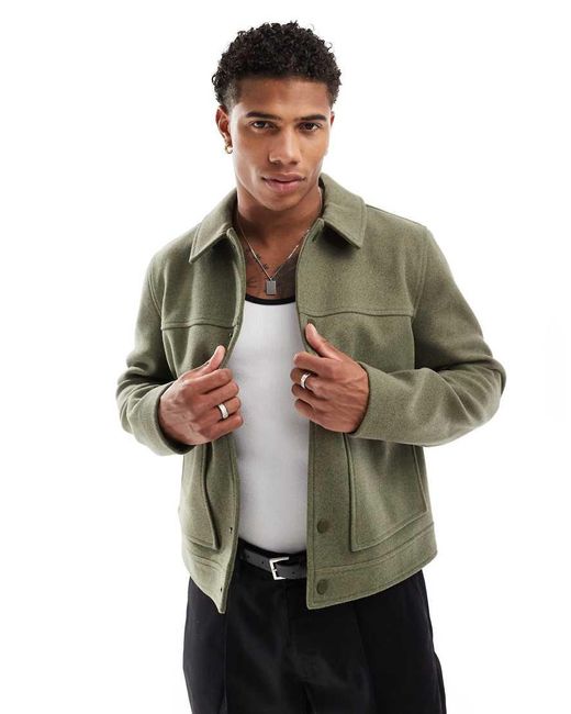 ASOS Harrington Jack Met Wollook in het Green voor heren