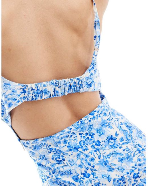 Mango Blue Porcelain Floral Printed Mini Dress