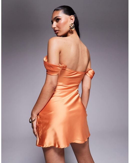 Princess Polly Blue Zabbarra Satin Off The Shoulder Drape Detail Mini Dress
