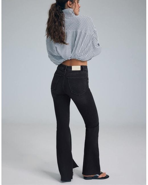 Stradivarius Blue Petite D74 Slit Fit Flared Jeans