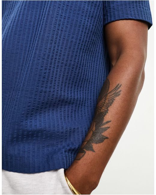 ASOS Blue Relaxed Fit Seersucker T-shirt for men