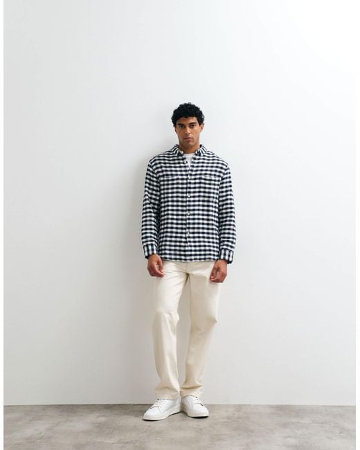 ASOS Blue Check Overshirt With Patch Pockets for men