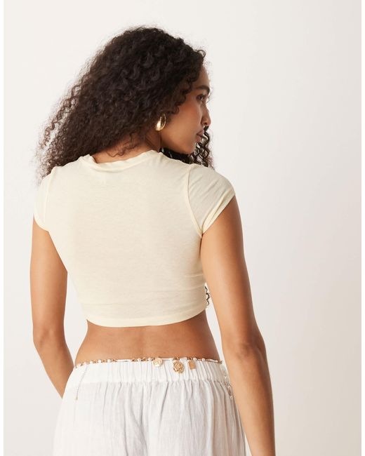 ASOS Natural Knot Front Mesh Short Sleeve Crop Top