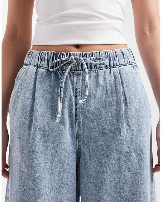 Vero Moda Blue Valeria Mid Rise Wide Leg Pull On Jeans