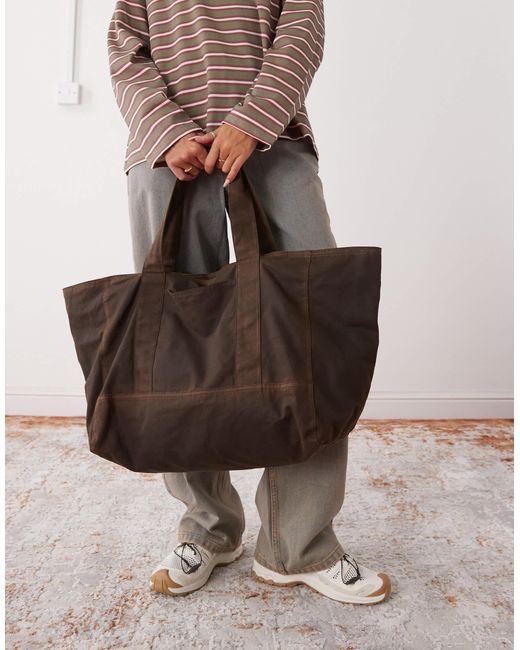 Weekday Brown Oversized Waxed Canvas Tote Bag